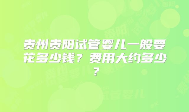 贵州贵阳试管婴儿一般要花多少钱？费用大约多少？
