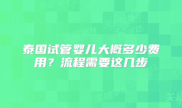 泰国试管婴儿大概多少费用？流程需要这几步