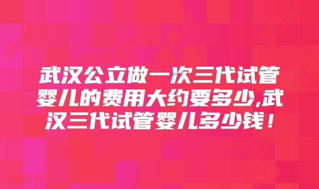 武汉公立做一次三代试管婴儿的费用大约要多少,武汉三代试管婴儿多少钱！