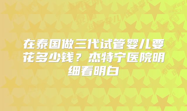 在泰国做三代试管婴儿要花多少钱？杰特宁医院明细看明白