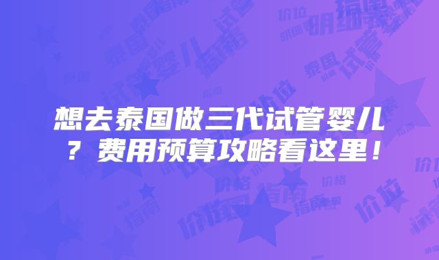 想去泰国做三代试管婴儿?费用预算攻略看这里!