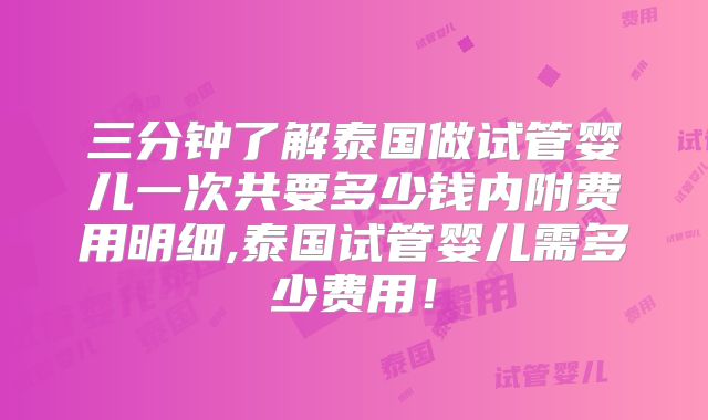 三分钟了解泰国做试管婴儿一次共要多少钱内附费用明细,泰国试管婴儿需多少费用！