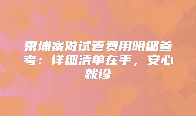 柬埔寨做试管费用明细参考：详细清单在手，安心就诊
