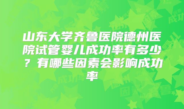 山东大学齐鲁医院德州医院试管婴儿成功率有多少？有哪些因素会影响成功率