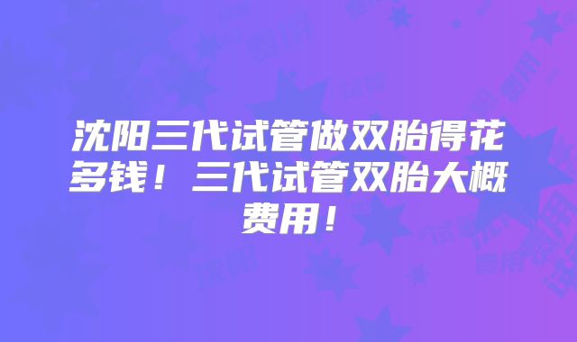 沈阳三代试管做双胎得花多钱!三代试管双胎大概费用!
