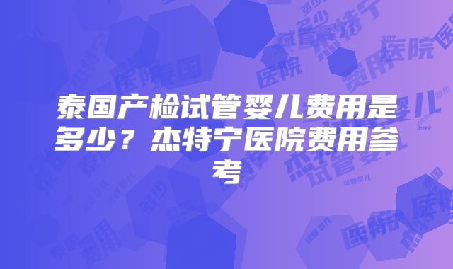 泰国产检试管婴儿费用是多少？杰特宁医院费用参考