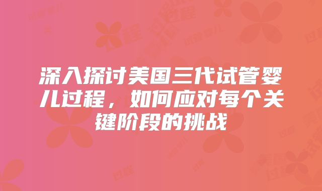 深入探讨美国三代试管婴儿过程，如何应对每个关键阶段的挑战