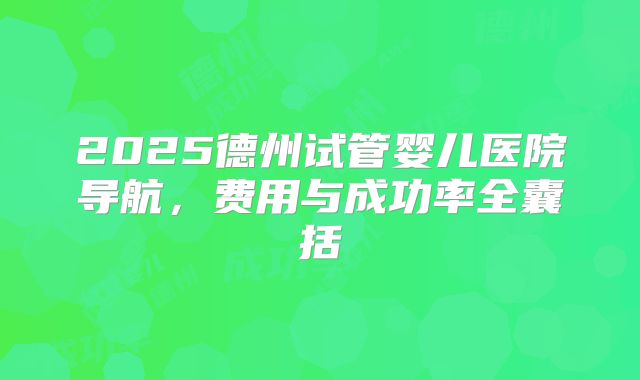 2025德州试管婴儿医院导航,费用与成功率全囊括