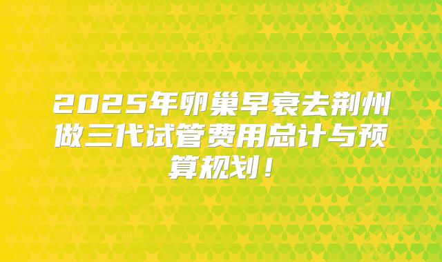 2025年卵巢早衰去荆州做三代试管费用总计与预算规划！