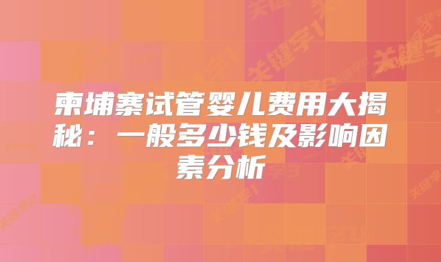 柬埔寨试管婴儿费用大揭秘：一般多少钱及影响因素分析
