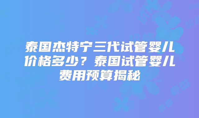 泰国杰特宁三代试管婴儿价格多少？泰国试管婴儿费用预算揭秘