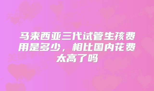 马来西亚三代试管生孩费用是多少，相比国内花费太高了吗