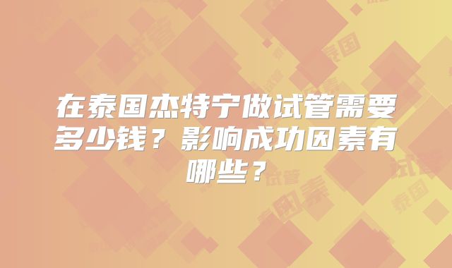 在泰国杰特宁做试管需要多少钱?影响成功因素有哪些?