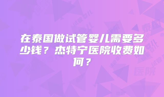 在泰国做试管婴儿需要多少钱？杰特宁医院收费如何？