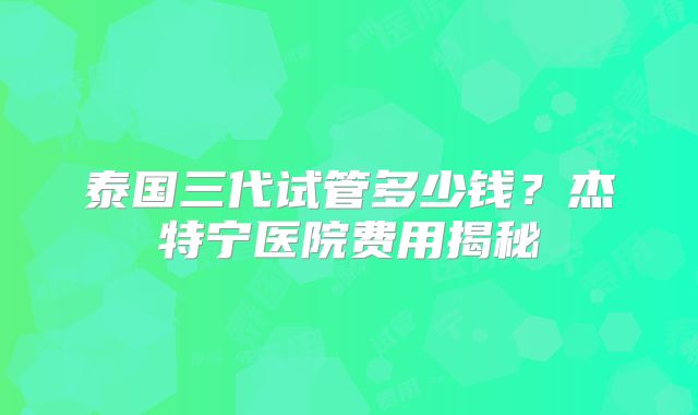 泰国三代试管多少钱?杰特宁医院费用揭秘