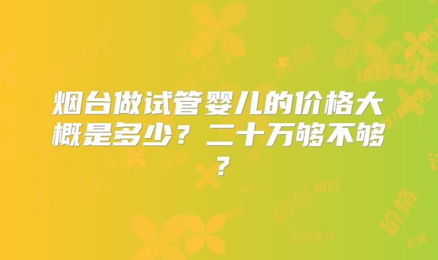 烟台做试管婴儿的价格大概是多少?二十万够不够?