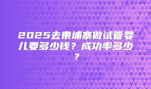 2025去柬埔寨做试管婴儿要多少钱?成功率多少?