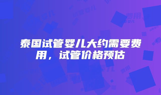 泰国试管婴儿大约需要费用，试管价格预估