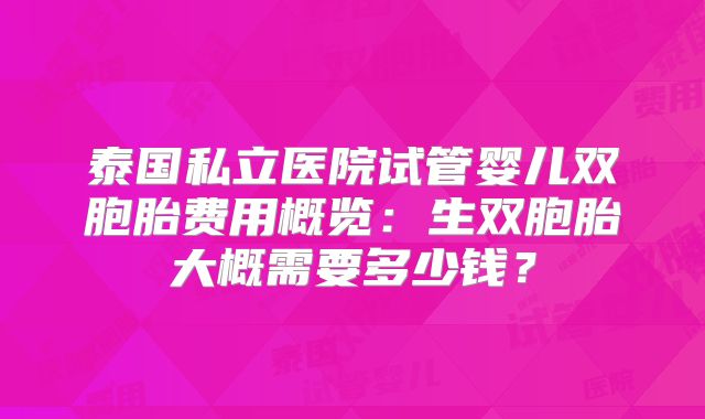 泰国私立医院试管婴儿双胞胎费用概览：生双胞胎大概需要多少钱？