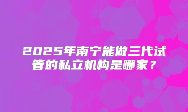 2025年南宁能做三代试管的私立机构是哪家？