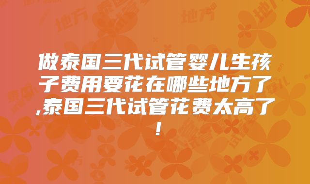 做泰国三代试管婴儿生孩子费用要花在哪些地方了,泰国三代试管花费太高了!