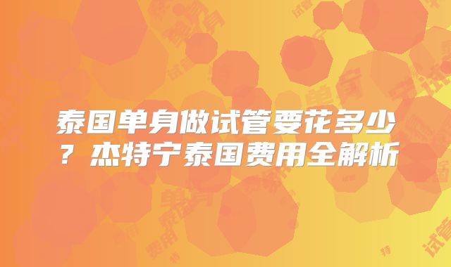 泰国单身做试管要花多少?杰特宁泰国费用全解析