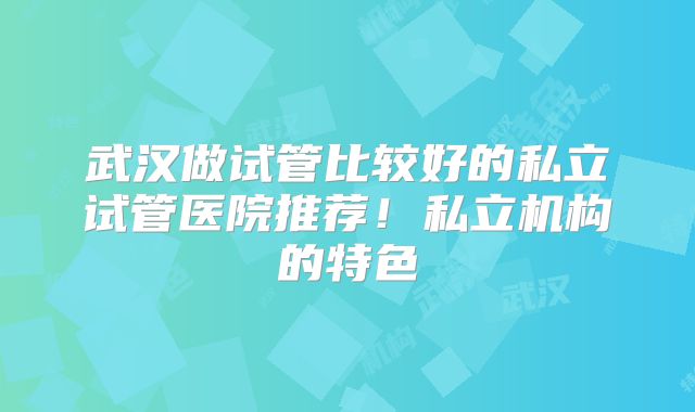 武汉做试管比较好的私立试管医院推荐！私立机构的特色