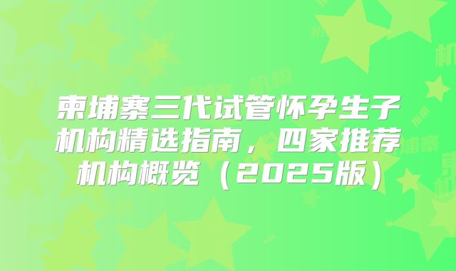 柬埔寨三代试管怀孕生子机构精选指南，四家推荐机构概览（2025版）