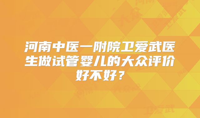 河南中医一附院卫爱武医生做试管婴儿的大众评价好不好？