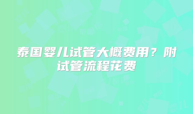 泰国婴儿试管大概费用？附试管流程花费