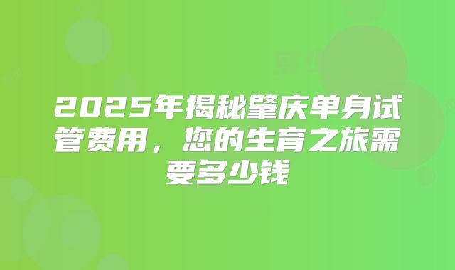 2025年揭秘肇庆单身试管费用,您的生育之旅需要多少钱