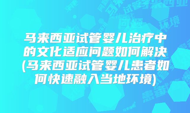 马来西亚试管婴儿治疗中的文化适应问题如何解决(马来西亚试管婴儿患者如何快速融入当地环境)