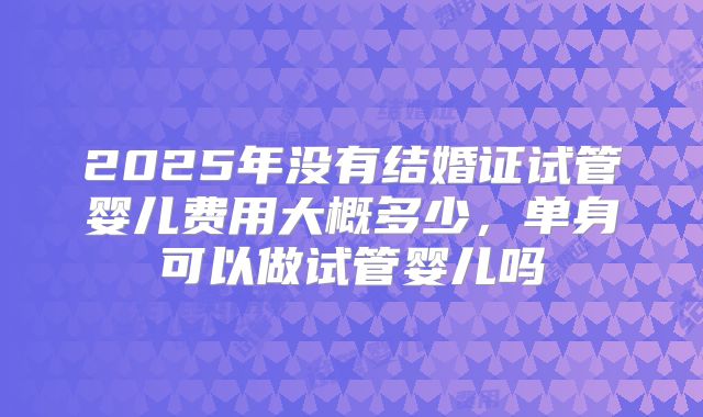 2025年没有结婚证试管婴儿费用大概多少，单身可以做试管婴儿吗