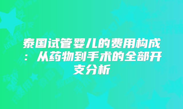 泰国试管婴儿的费用构成:从药物到手术的全部开支分析