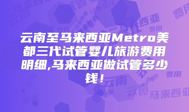 云南至马来西亚Metro美都三代试管婴儿旅游费用明细,马来西亚做试管多少钱！