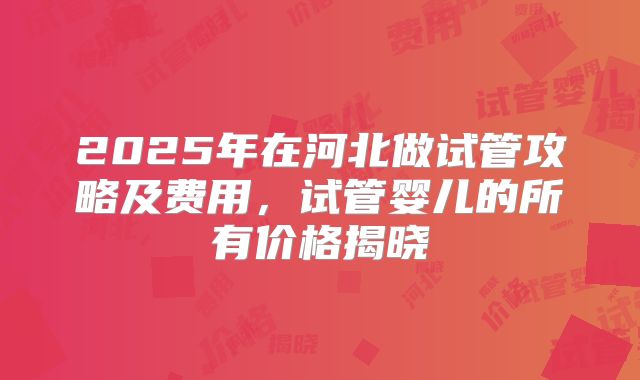 2025年在河北做试管攻略及费用,试管婴儿的所有价格揭晓