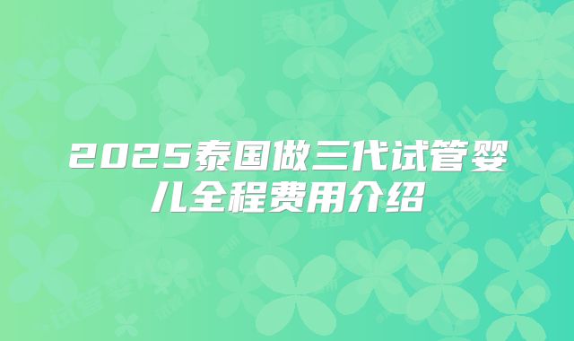 2025泰国做三代试管婴儿全程费用介绍