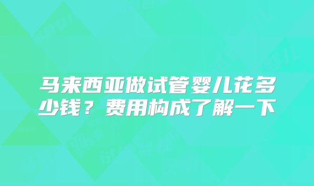 马来西亚做试管婴儿花多少钱?费用构成了解一下
