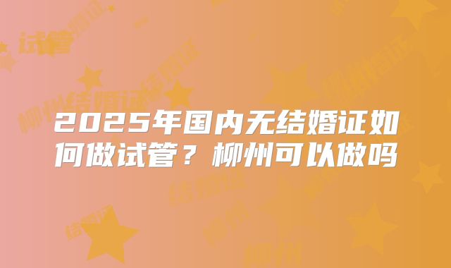 2025年国内无结婚证如何做试管?柳州可以做吗