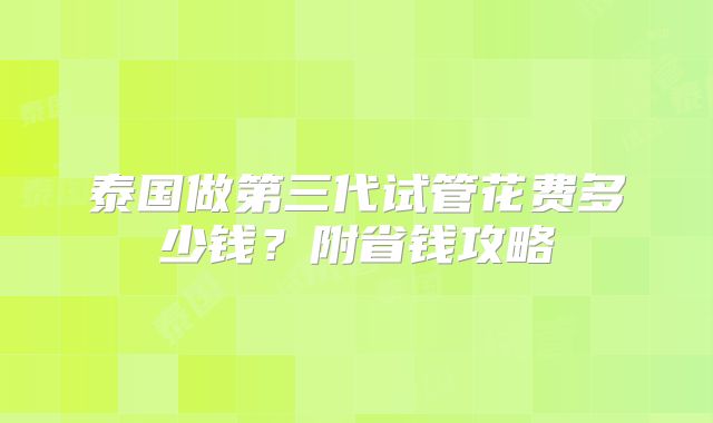 泰国做第三代试管花费多少钱？附省钱攻略