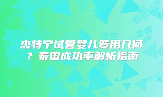 杰特宁试管婴儿费用几何？泰国成功率解析指南