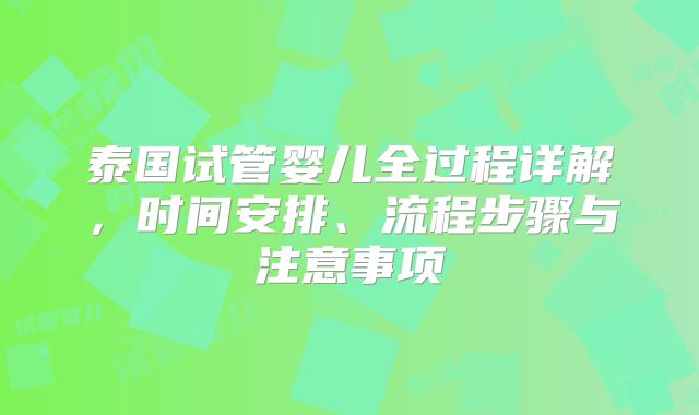 泰国试管婴儿全过程详解，时间安排、流程步骤与注意事项