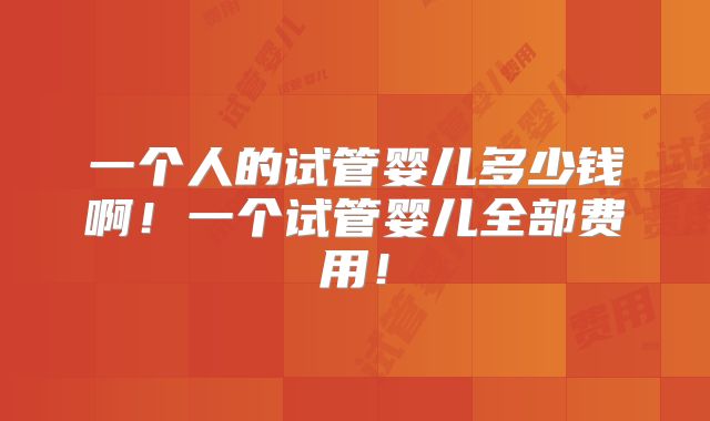 一个人的试管婴儿多少钱啊!一个试管婴儿全部费用!