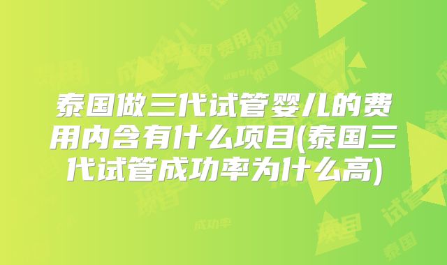 泰国做三代试管婴儿的费用内含有什么项目(泰国三代试管成功率为什么高)