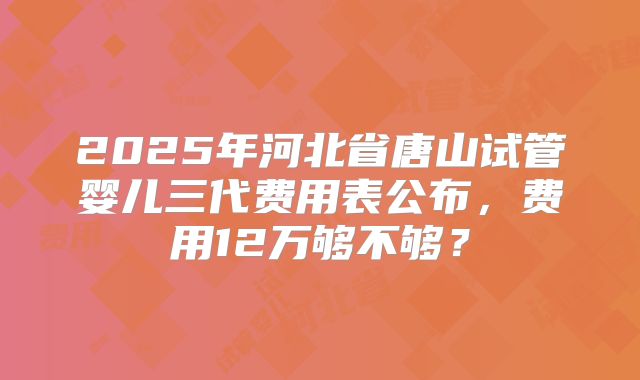 2025年河北省唐山试管婴儿三代费用表公布,费用12万够不够?