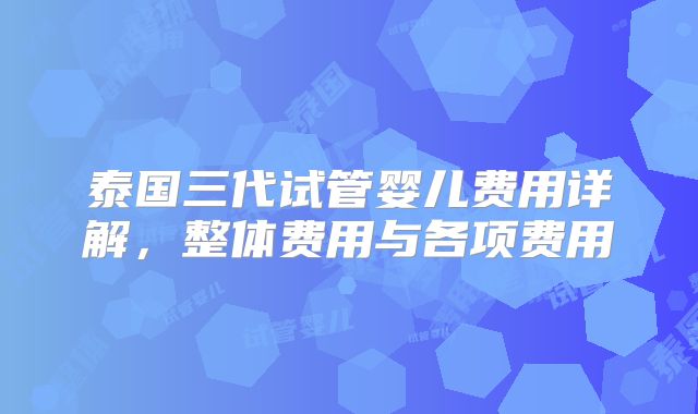 泰国三代试管婴儿费用详解，整体费用与各项费用