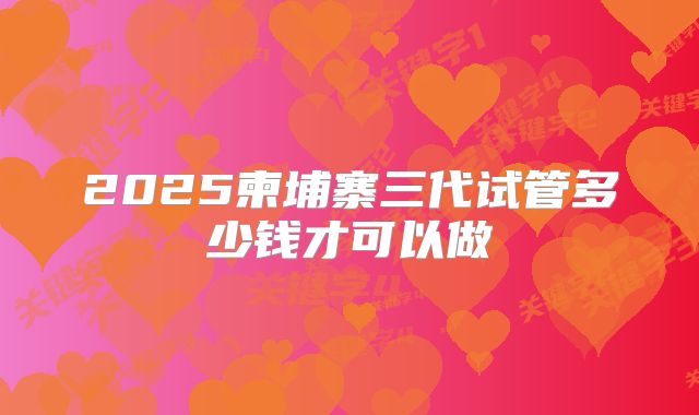 2025柬埔寨三代试管多少钱才可以做