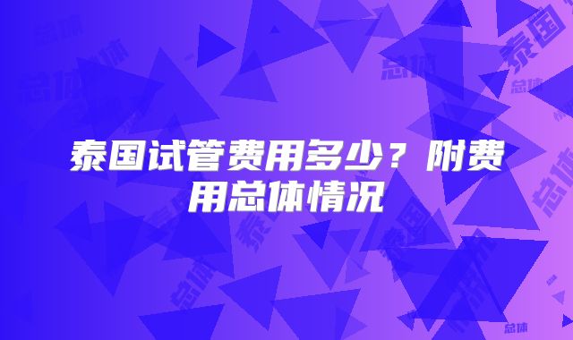 泰国试管费用多少？附费用总体情况