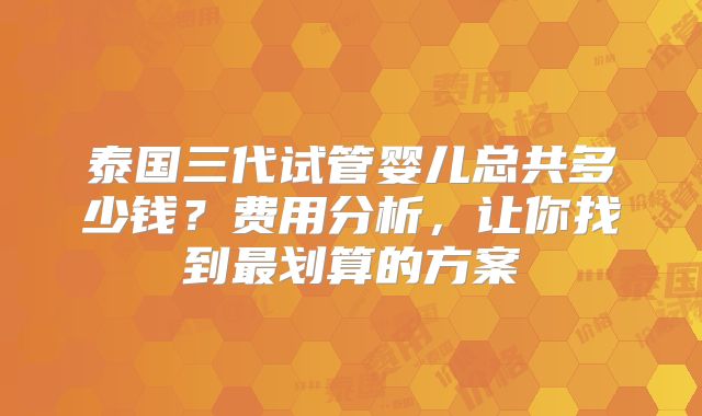泰国三代试管婴儿总共多少钱？费用分析，让你找到最划算的方案