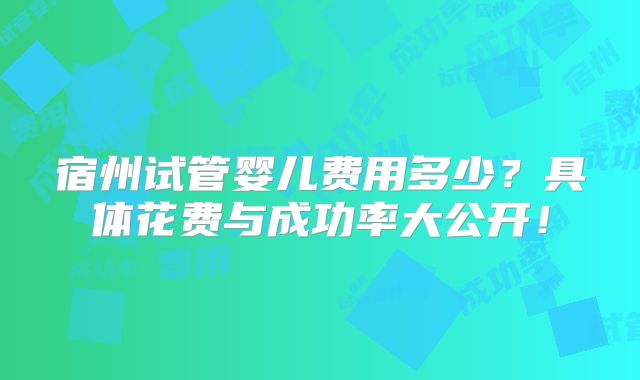 宿州试管婴儿费用多少?具体花费与成功率大公开!